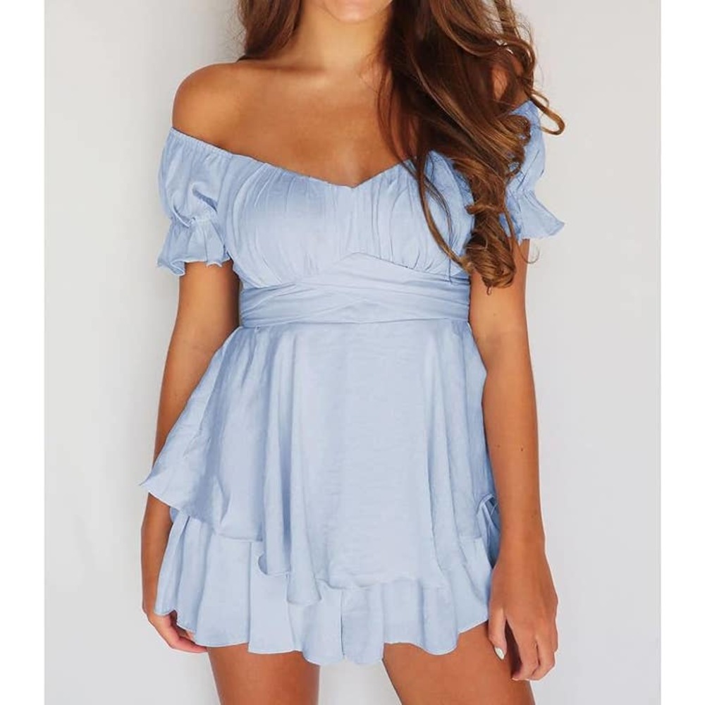 Blue Chic Chiffon Mini Ruffle Dress - Size Small - Picture 2 of 8